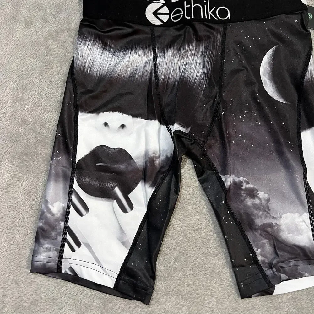 Ethika Dream Girl Boxer Briefs Mens Small Black Space Face Moon Underwear